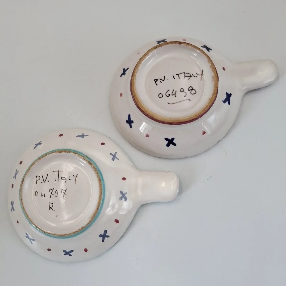Vintage PV Italy Rooster Dipping Bowls Tea Bag Holders Hand‎ Painted Set Of 2